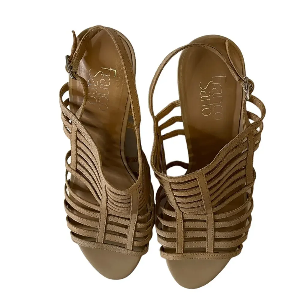 Franco Sarto Sombre Beige Leather Wedge Sandal Size 10